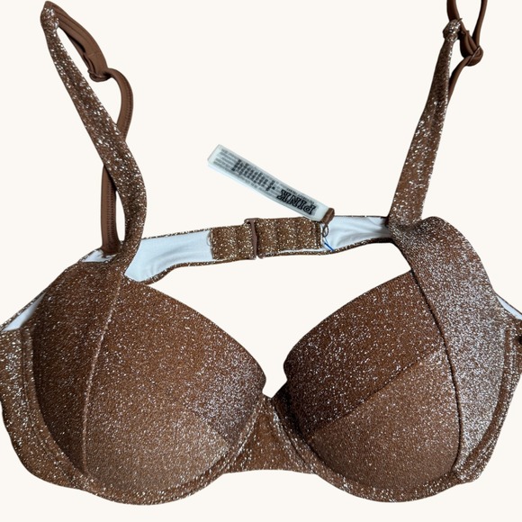 NWT! VICTORIA'S SECRET CAPUCCINO BROWN SHIMMER BRALETTE BIKINI TOP ONLY M - Picture 8 of 11
